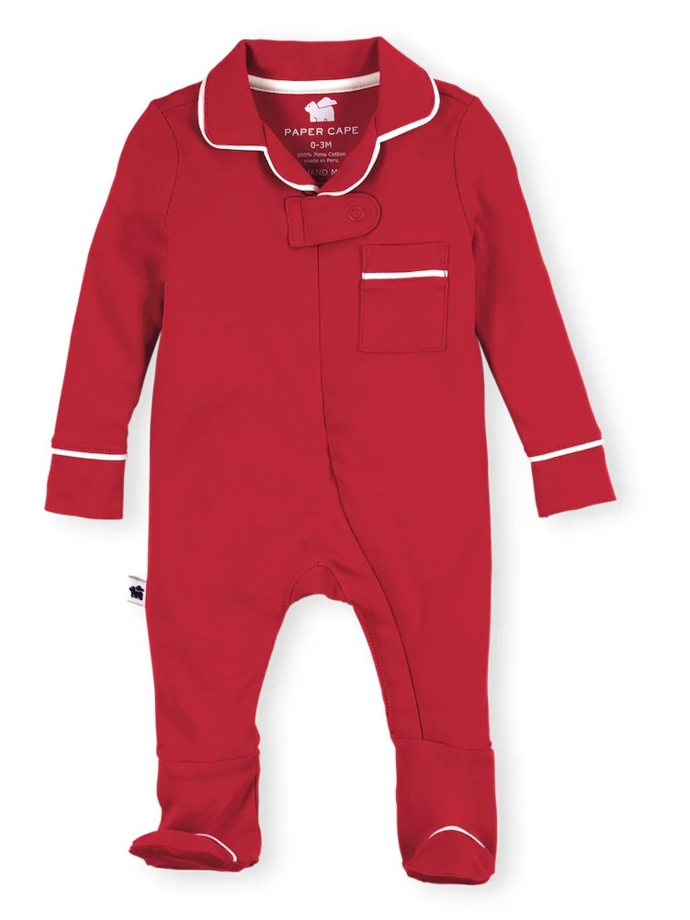 Paper Cape Classic Footie Pajamas | Crimson Red Pima Cotton Sleepsuit 18 Month